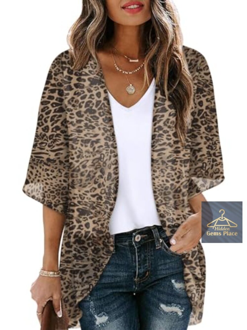 Women's Sheer Open Front Cardigan 3/4 Sleeve Lightweight Beach Cover Up